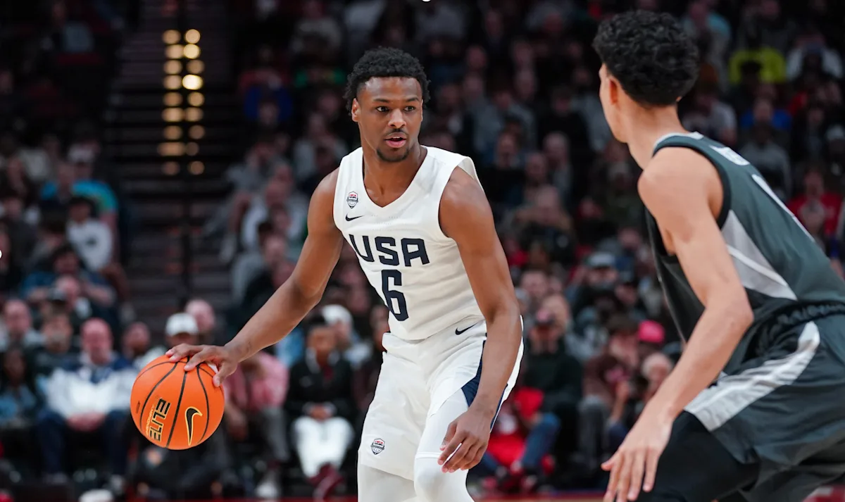 Featured image for Bronny James shines at Nike Hoop Summit, eyes bright future in basketball.