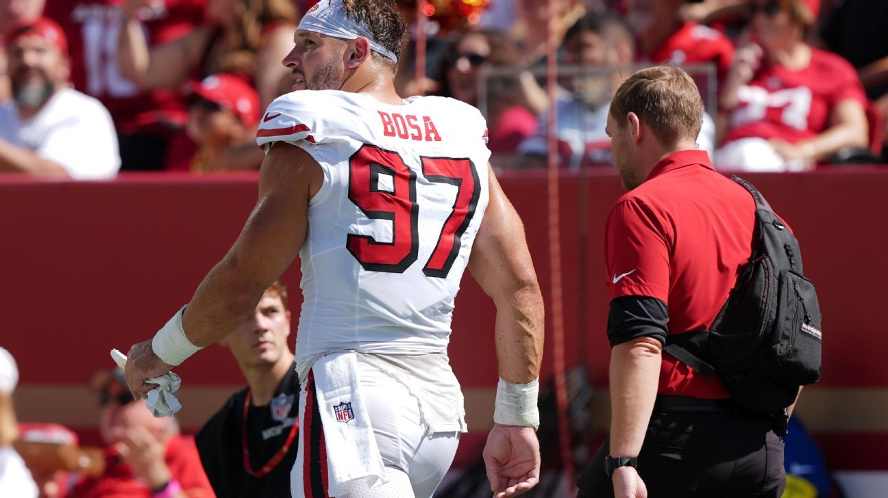 Featured image for 49ers' Bosa Leaves Game Early Due to Knee Injury