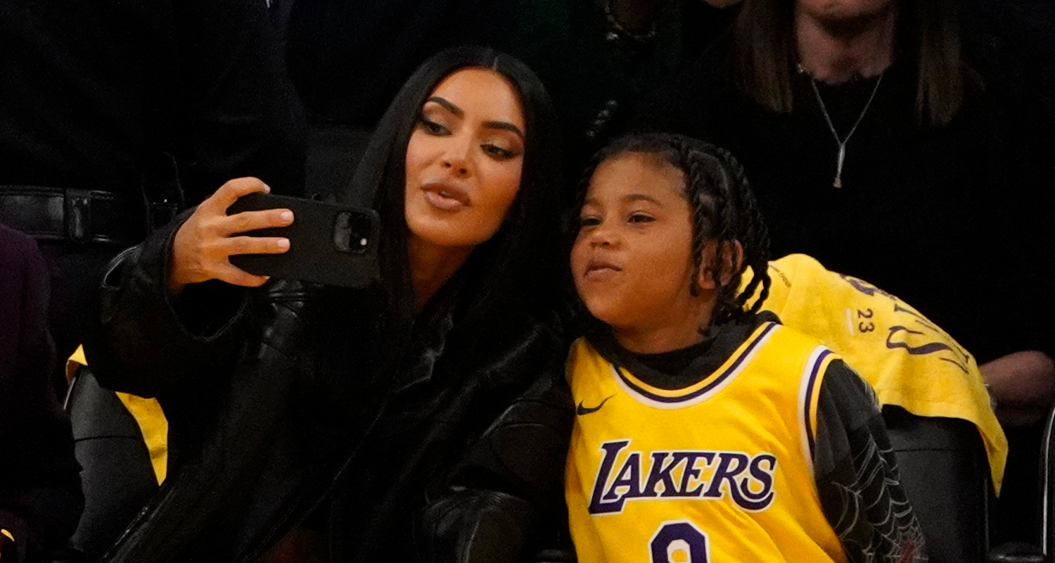 Featured image for Kim Kardashian and Son Saint Attend Lakers Game in Style.