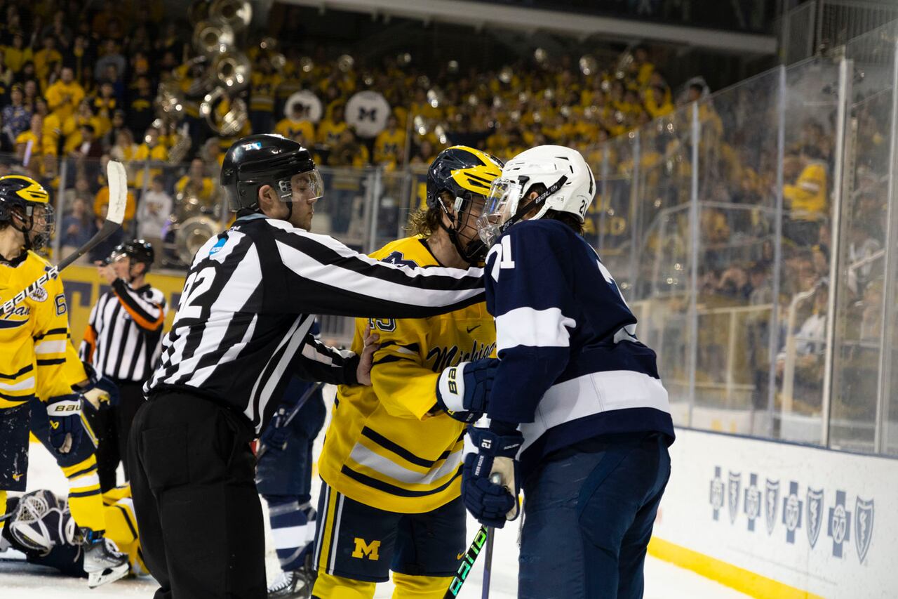 Featured image for Michigan and Penn State battle for Frozen Four spot in NCAA hockey tournament.