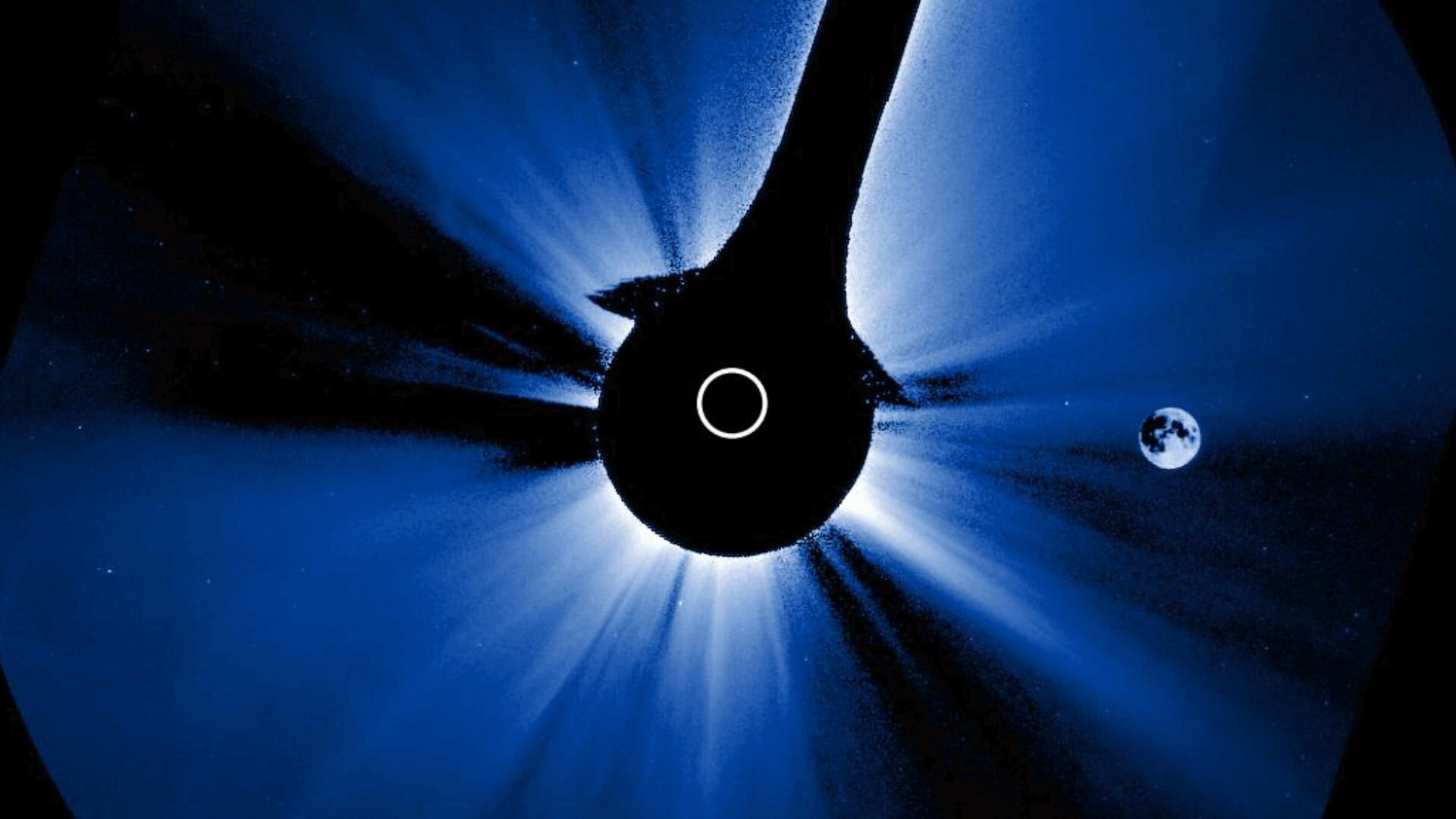 Featured image for Moon Appears in Sun's View in NOAA Satellite Image of August 27, 2025