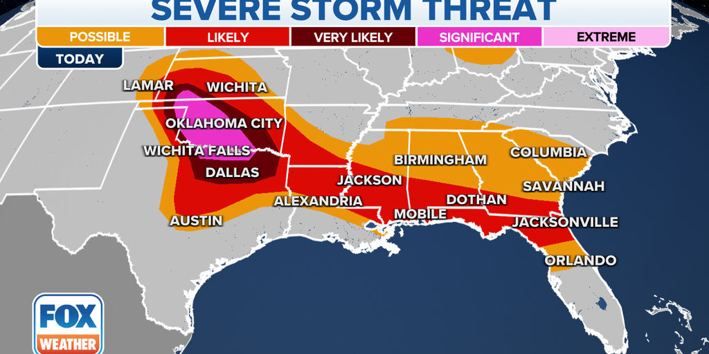 Featured image for Severe weather threatens millions across the Plains and Southeast.