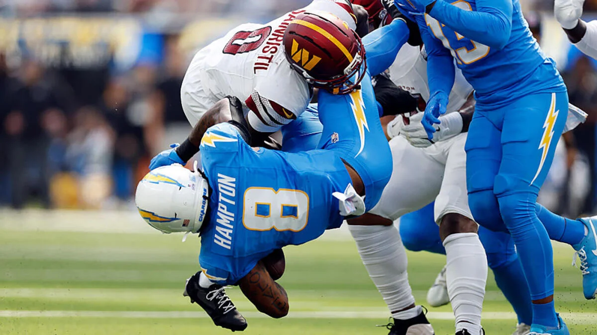 Featured image for Chargers' Omarion Hampton to Miss At Least Four Games with Ankle Injury