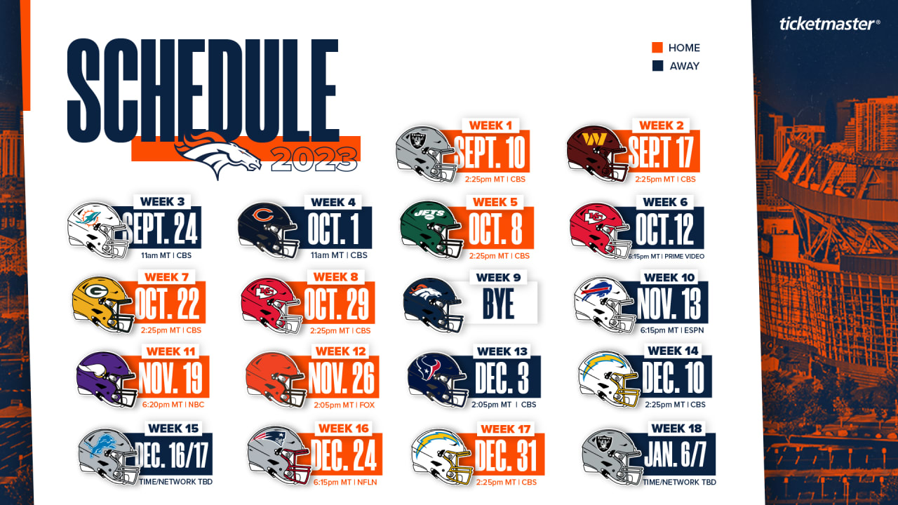"Denver Broncos' 2023 Schedule: Prime-Time Games, Road Trip, and Ticket Sales"