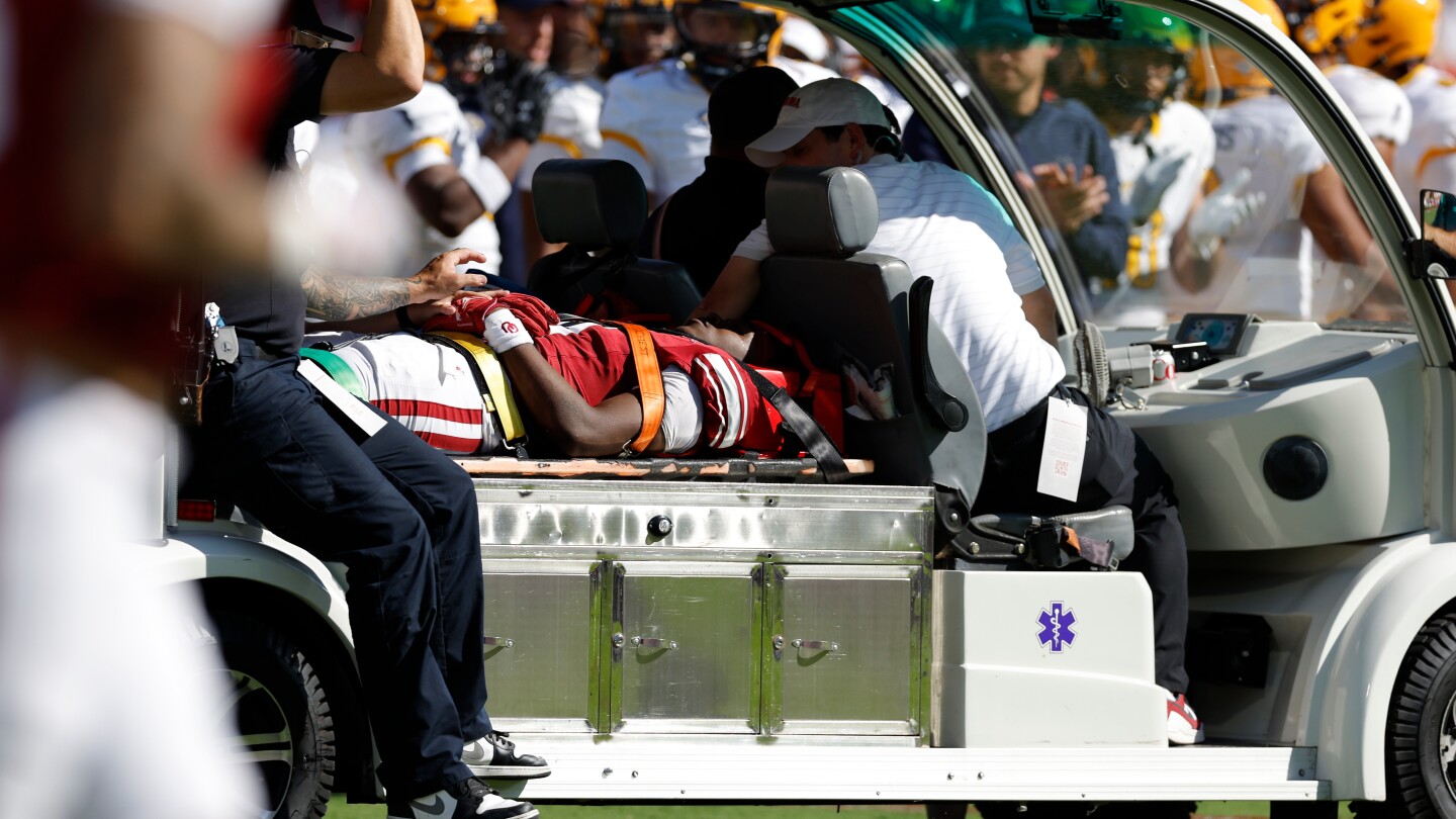 Featured image for Oklahoma WR Keontez Lewis Injured in Collision with End Zone Wall