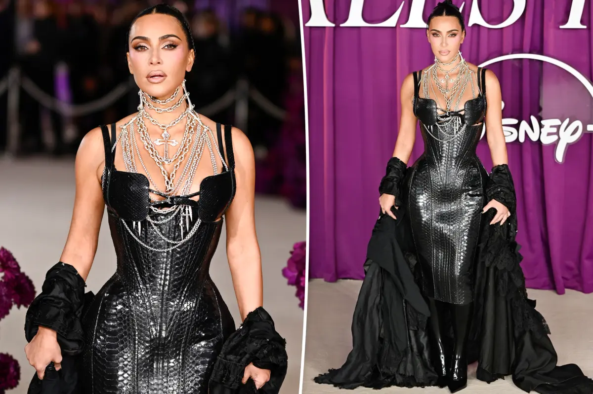 Featured image for Kim Kardashian Turns Heads in Gothic Leather and Chains at London Premiere