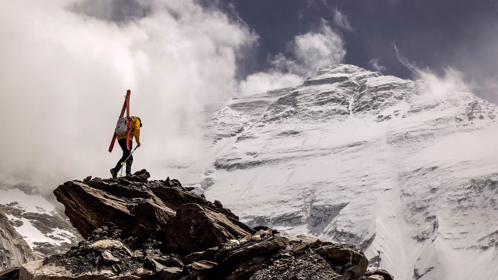 Featured image for Jim Morrison Makes Historic Ski Descent of Everest's Hornbein Couloir