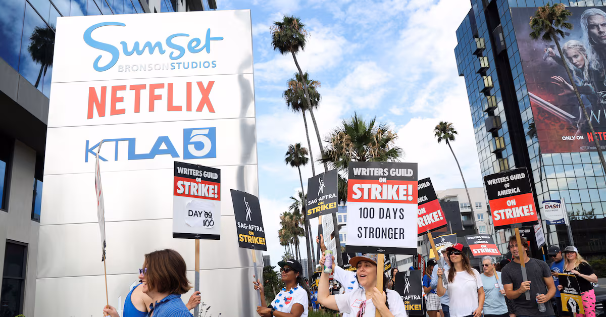Featured image for Hollywood Writers Unite in 100-Day Strike, Expressing Anger on Picket Lines
