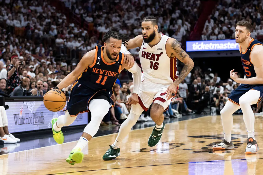 Featured image for Jalen Brunson's 41-point game not enough as Knicks knocked out of playoffs.