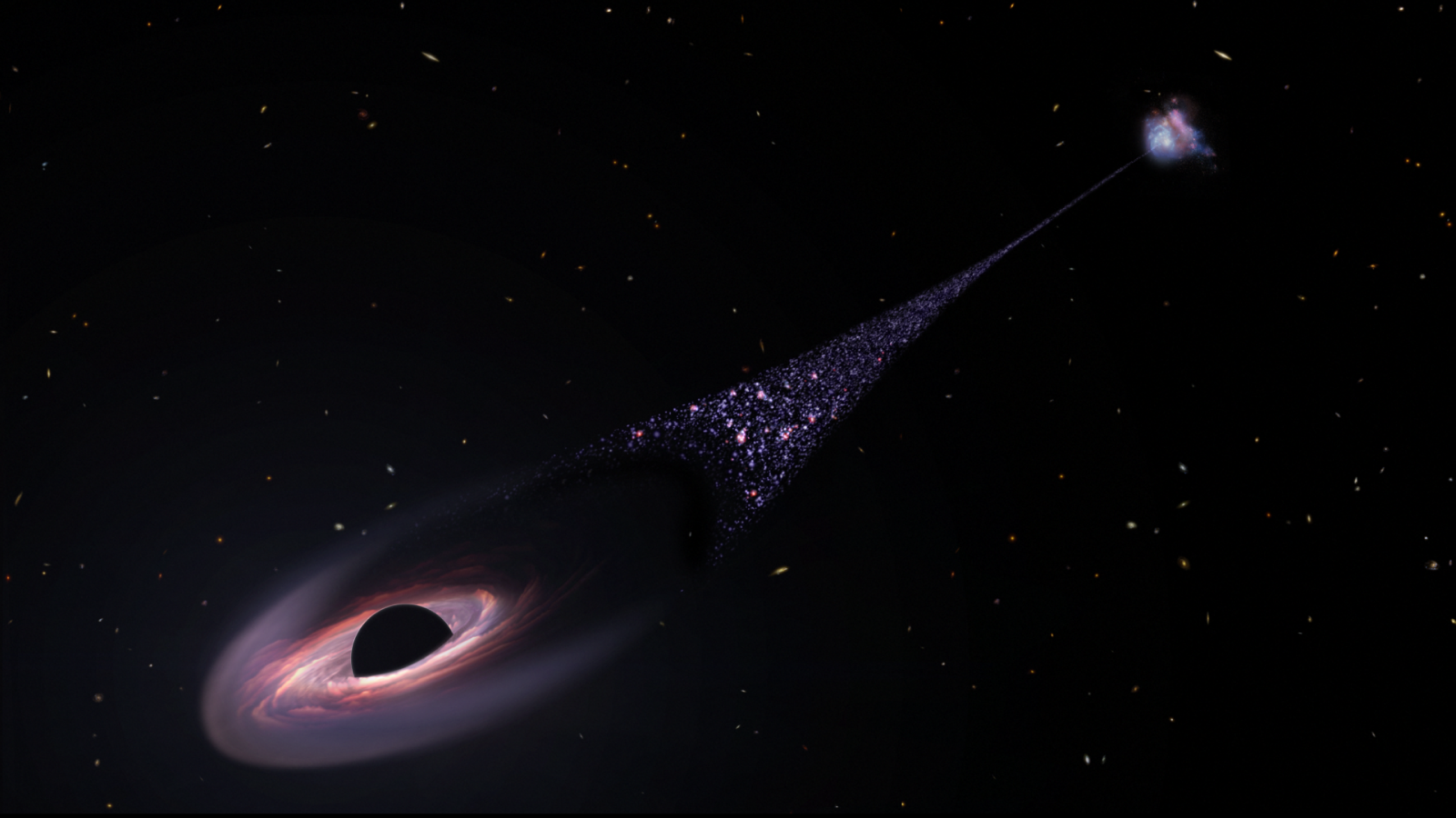 Featured image for James Webb Telescope Detects Supermassive Black Hole Speeding Away from Galaxy
